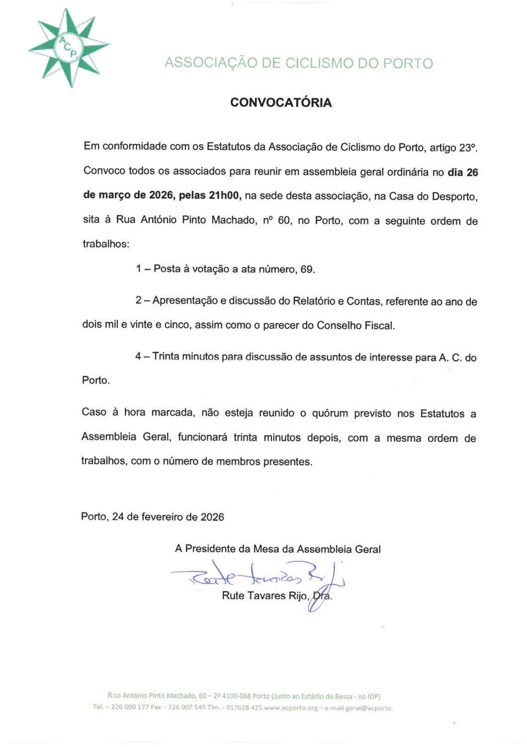 Convocatória para Assembleia Geral - Relatório de Contas 2025
